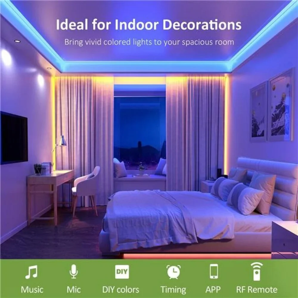 RGB LED Strip Lights 20ft Music Sync Color Changing App Control for Room Kitchen